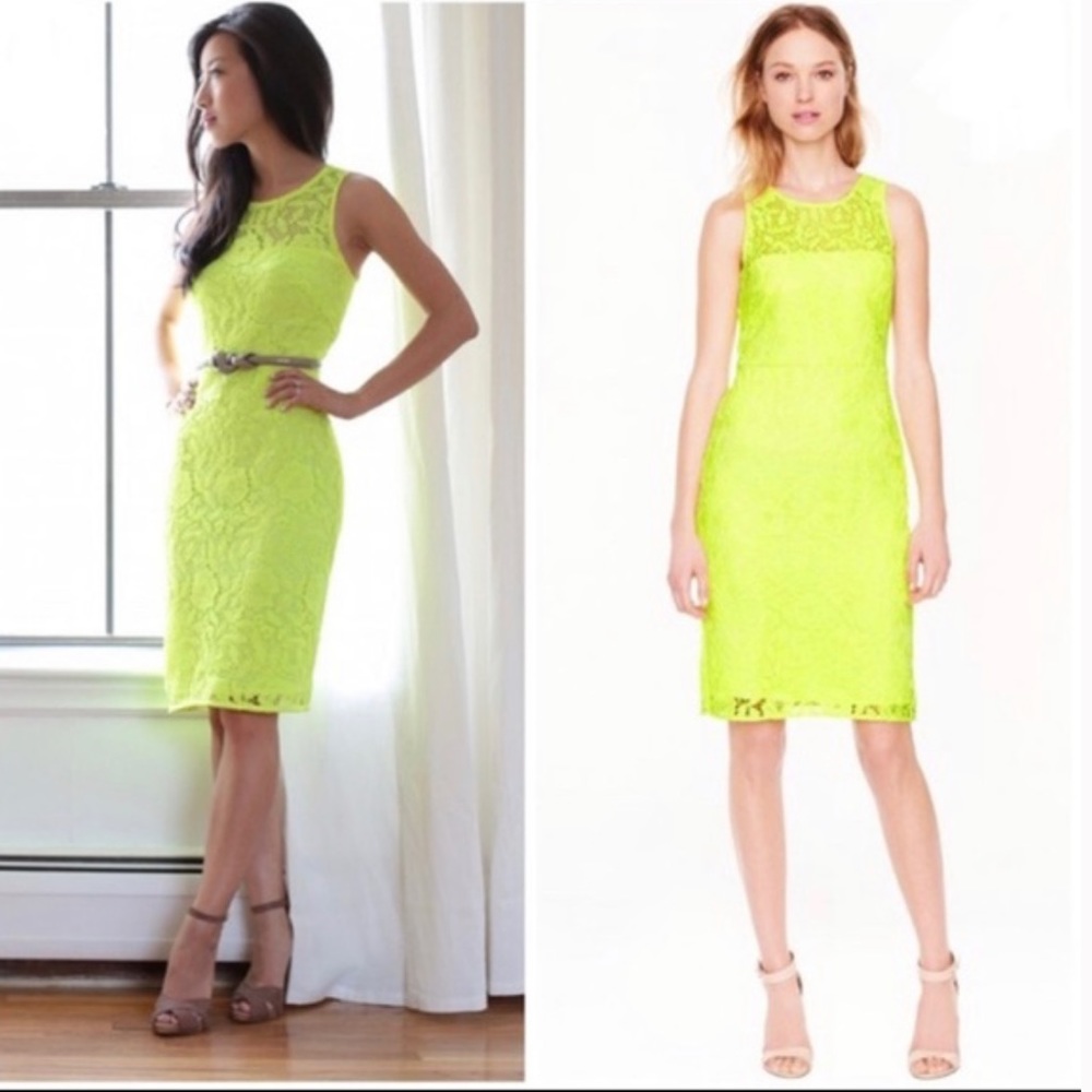 J Crew NWOT Neon Yellow Lace Overlay Dress
